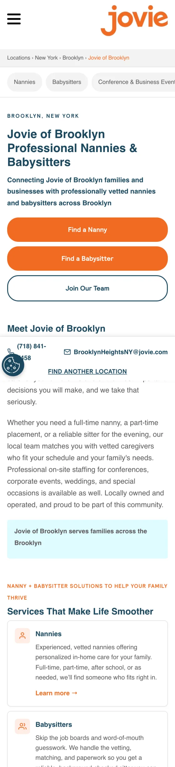 A Jovie franchise location page on a phone