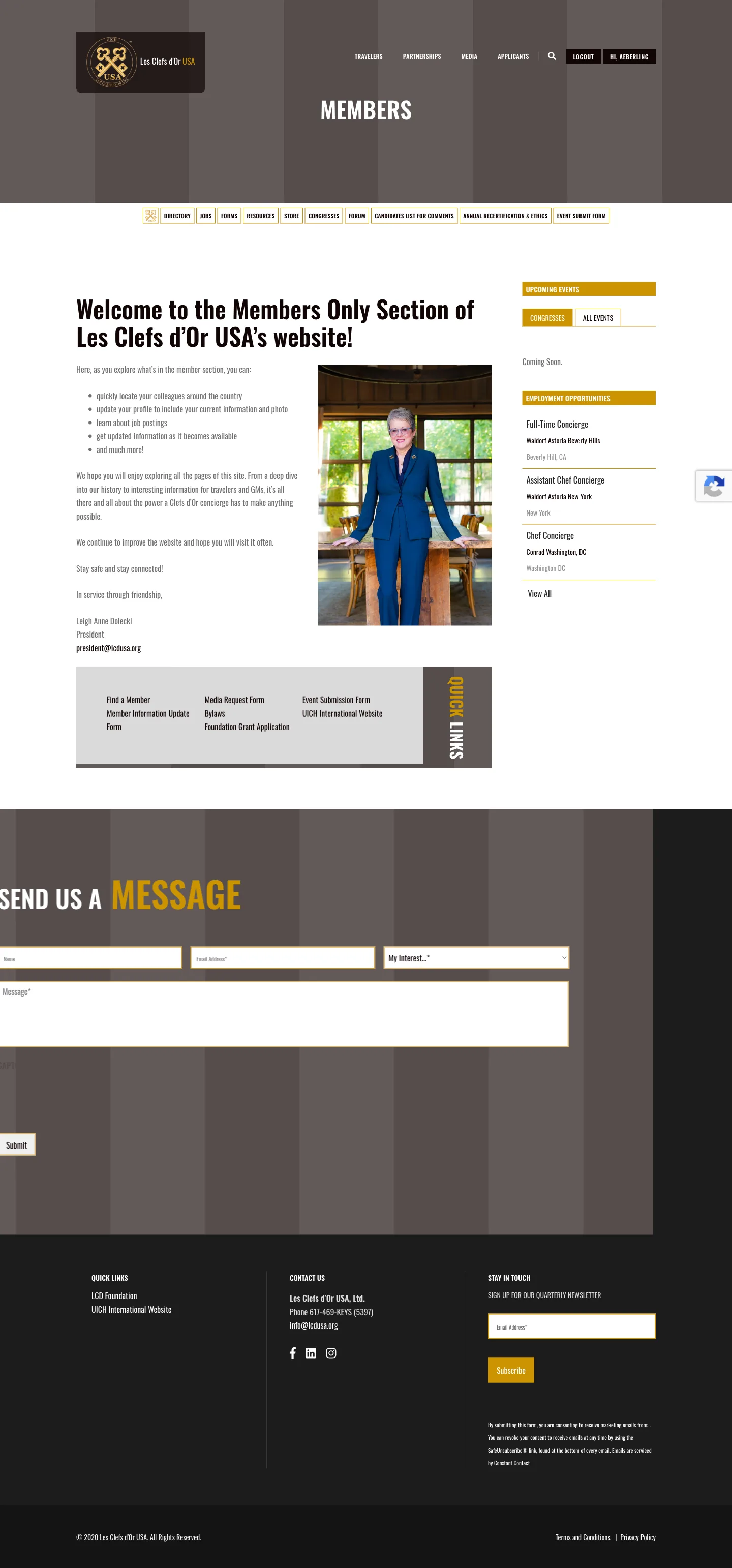 The Les Clefs d'Or USA members area on desktop