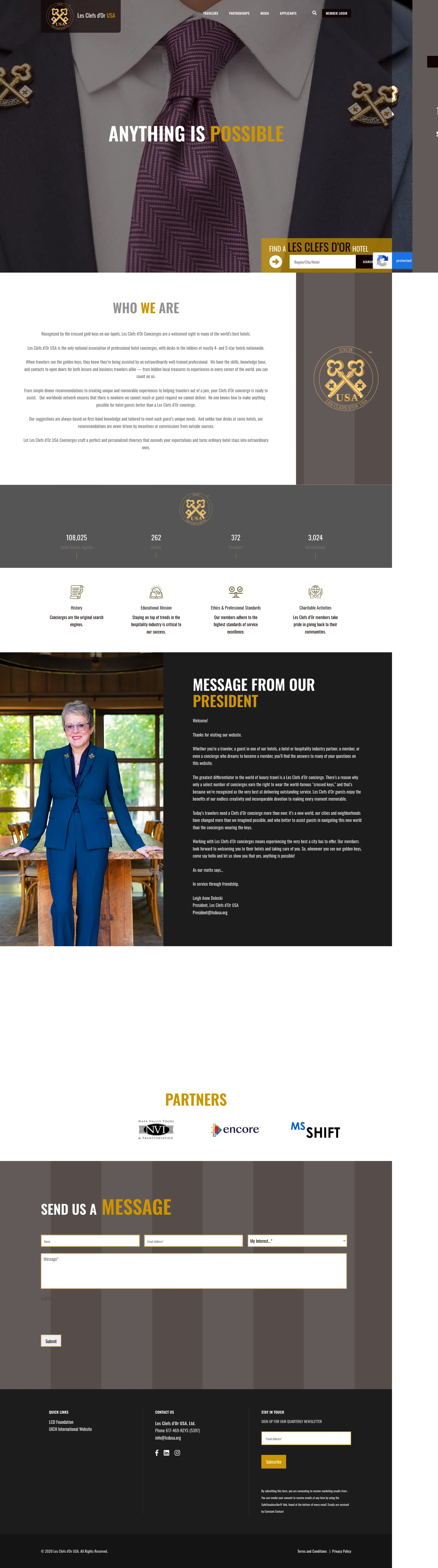 The Les Clefs d'Or USA homepage we built, shown on desktop