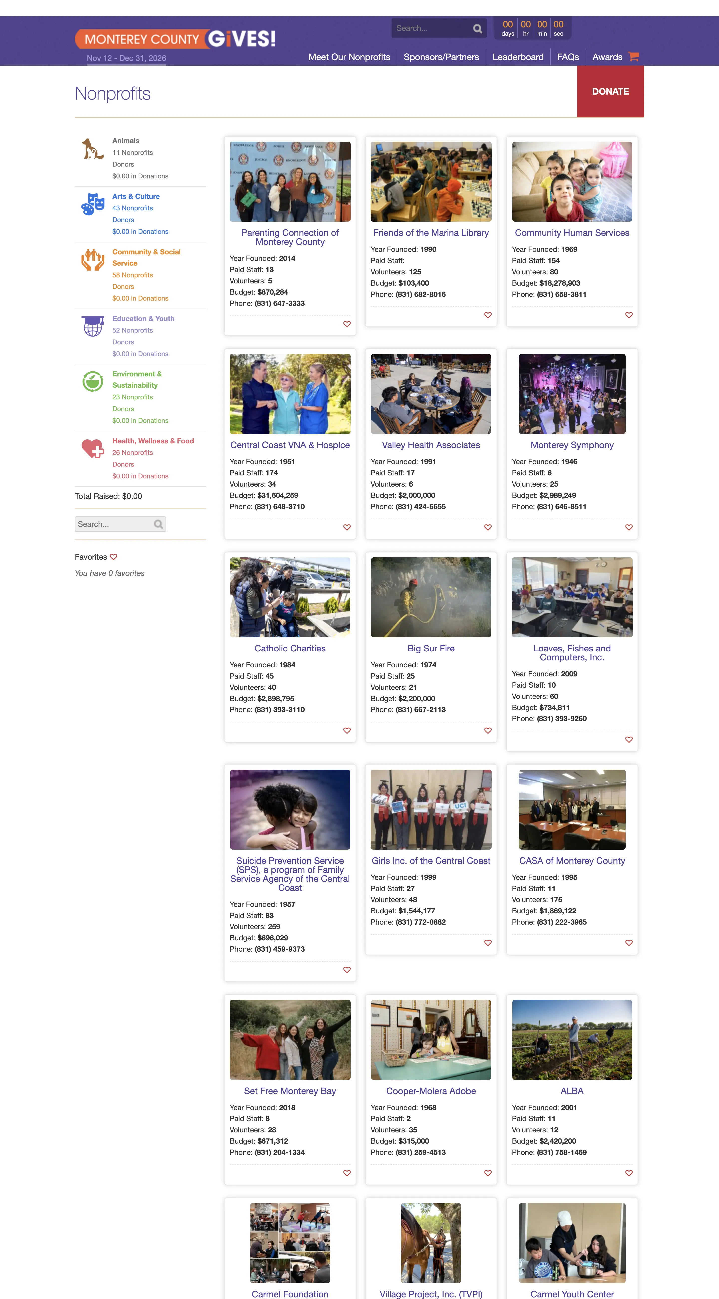 The Monterey County Gives! nonprofit directory on desktop