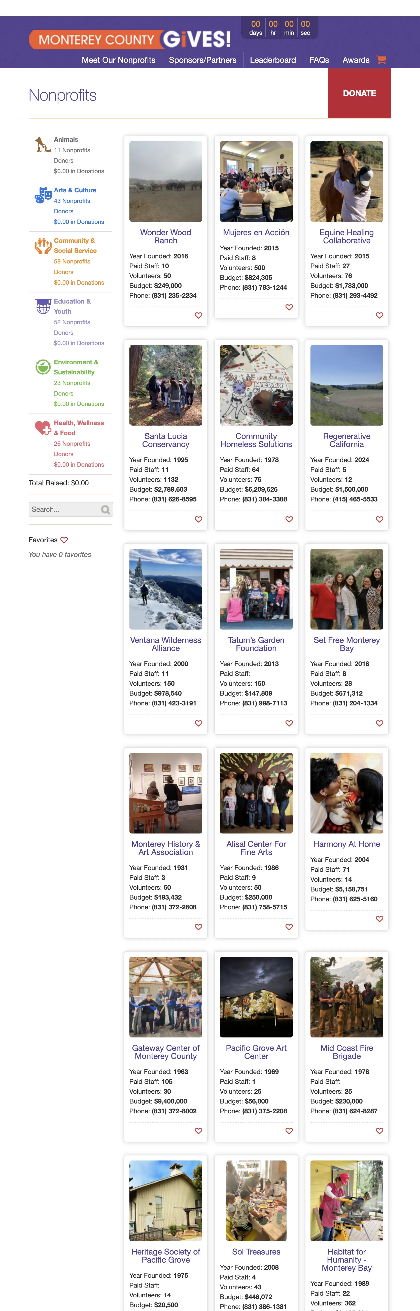 The same nonprofit directory rendered on a tablet